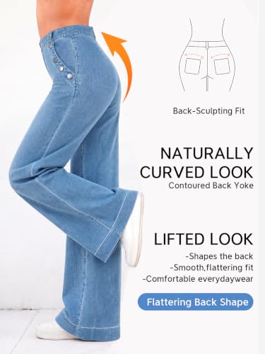 Flowyair Womens Wide Leg Jeans High Waisted Button Casual Denim Pants - image 7