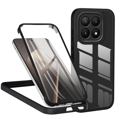 TVVTPU Cover per Xiaomi 15T 5G, 360 Gradi Antiurto Custodia con Protezione dello Schermo Integrata, Trasparente Rugged TPU Bumper Doppia Protettiva Case, Nero