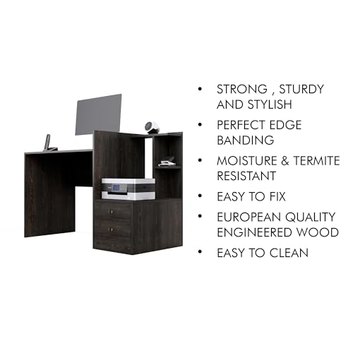 Image of Bniture Wooden Study Table for Home | Engineered Wood Study Table with Side Open Storage Area | Multi Purpose Computer Desk for Writing & Study | Laptop Table for Study Room & Office | Flower Wenge