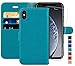 iPhone X Wallet Case/iPhone Xs Wallet Case,5.8-inch,MONASAY [Glass Screen Protector Included] Flip Folio Leather Cell Phone Cover with Credit Card Holder for Apple iPhone X/XS (Light Blue)
