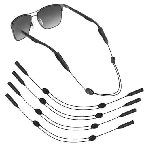 SLIVERBA 4 Piezas Ajustables para Gafas Deportivas, Cordón Antideslizante para Gafas Con Hebilla para Leer Correr Acampar Ir de Excursión Hacer Deportes, para Mujeres, Hombres y Niños (Negro)