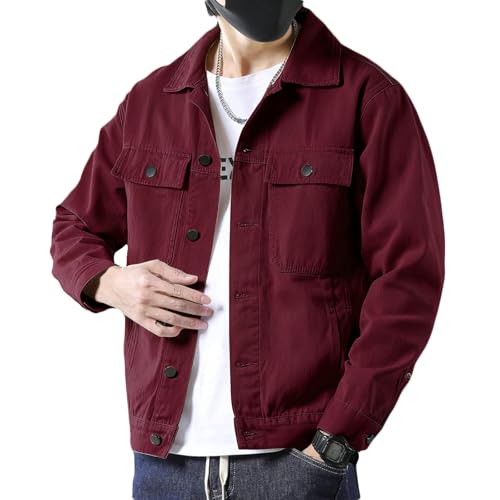 Image of SANGTREE Men's Trucker Jacket Lightweight Jacket Cotton Casual Outerwear With Pockets