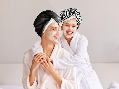 2-in-1 Shower Cap & Hair Towel Wrap for Women - Lightweight Towel Wrap with Elastic Loop for hair Drying & Conditioning - Ideal for All Hair Types, Comfortable & Easy to Use (Zebra)