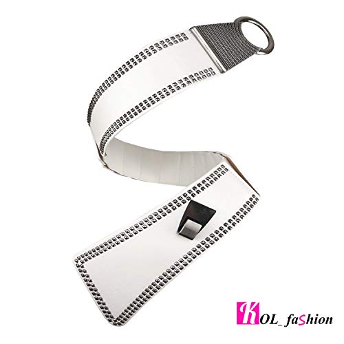 Kol_Fashion Fashion Vintage White Elastic Belts Alloy Buckle Wide Waist Stretch Cinch Belt With Steampunk Style #TOP3