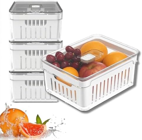 Kit 4 Organizadores de Geladeira Empilháveis com Tampa - Organiza...