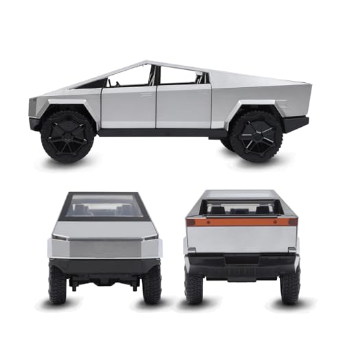 Image of Cyber Truck Toy Trucks for 3 4 5 6 7 Year Old Boys 1:32 Diecast Metal Pickup Truck Toys for Boys Age 3-8 with Light and Sound Pull Back Toy Cars (Silver)