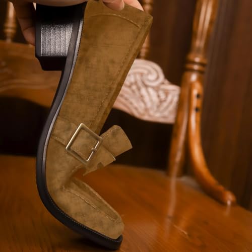 Image of MOOMMO Women Chunky Heel Penny Loafers Square Toe Buckle Slip On Comfort | Office Ladies Loafer Pumps 2 inch Stacked Block Heel Dress Loafers Oxfords Walking Dress Shoes Casual Size 4-11 M US