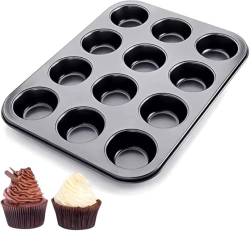 MOMENT Non-Stick Carbon Steel Muffin Pans - Pair Of Cupcake Cookie Sheet Pan Style For Baking, Muffin Pans W/ 12 Cups Cupcake Baking Tray