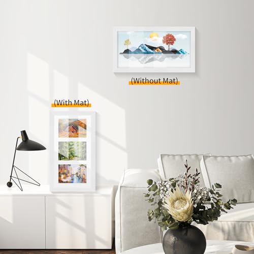 9x18 Oak Wood Picture Frame - 9x18 Photo Frame with Mat Display 3Pcs 5x7 Photos, 5x7 Picture Frame Wood, Natural Solid Wooden Picture Frames for Wall Art Photo and Prints(1 Pack, White)