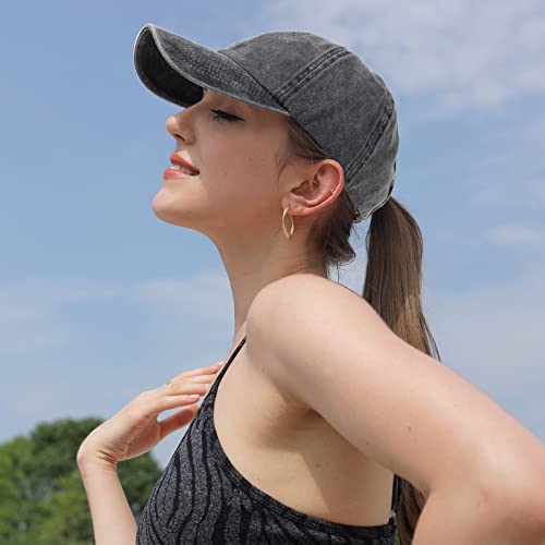 Image of HH HOFNEN Ponytail Hat for Women Washed Distressed Baseball Cap Ponycaps