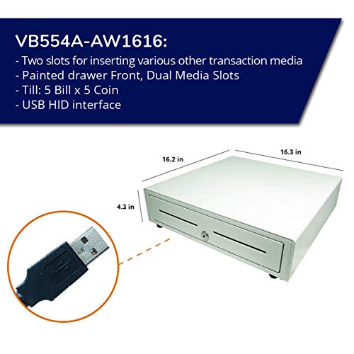 Apg Vb554A-Aw1616 Vasario Series Standard-Duty Cash Drawer With Usb Pro Interface, Painted Front, 16.3" X 16.3" X 4.3", White #TOP1