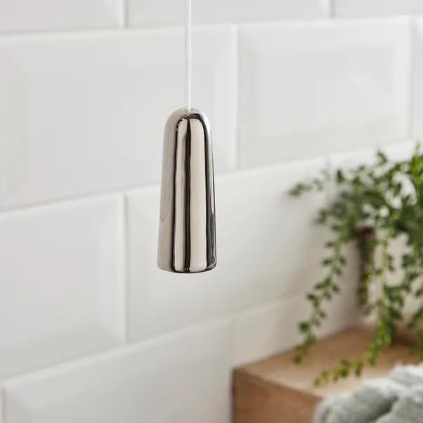 New Modern Bathroom Light Pull – Minimalist Stoneware Light Switch Cord with Nylon String | Easy-to-Clean, Durable & Stylish M-107 (Chrome)