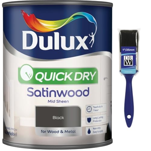 Black Quick Dry Satinwood Paint 750ml | Interior Wood and Metal Paint | Durable Mid Sheen Finish | Fast Drying Trim Paint for Doors Skirting Boards Cupboards and Furniture