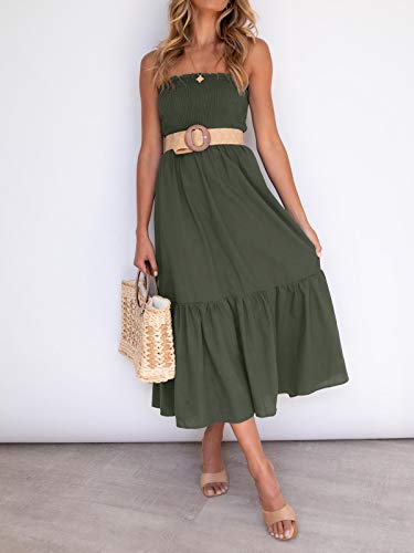 Image of ZESICA Women's Summer Boho Strapless Maxi Dress 2026 Casual Off Shoulder Smocked Flowy A Line Beach Holiday Long Dresses
