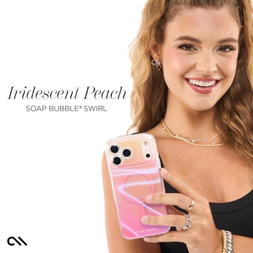 Image of Case-Mate Soap Bubble iPhone 17 Pro Case - Peach Iridescent | Compatible with MagSafe - Stylish Phone Cover with 12ft Drop Protection - Premium Magnetic Phone Cover for iPhone 17 Pro