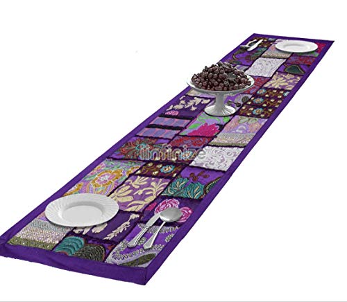 Chemin de table patchwork brodé 40x152 cm fait main pour salle à manger - 3