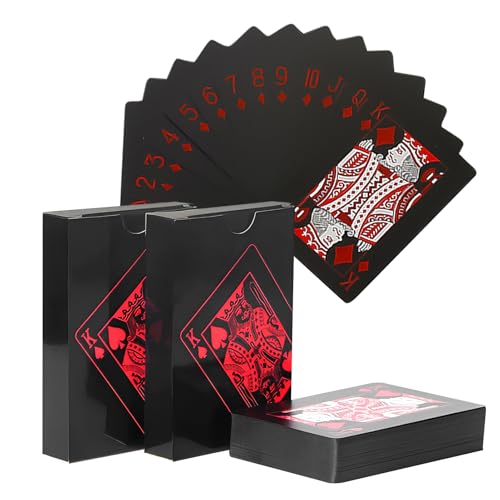 Pokerkarten Schwarz - 1 Deck Spielkarten,Coole Plastikspielkarten,wasserdichte Spielkarten,Kartenspiel,Ideal für Poker,Blackjack,Skat & Mehr,Pokerkarten für das Geschenkpartyspiel (Rot)