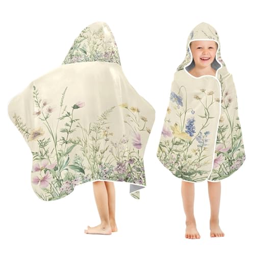 Kigai Wildflowers Hooded Beach Towel for Kids Soft Absorbent Quick Dry Bath Towel with Hood Lightweight Toddler Shower Pool Bath Wrap for Boys Girls