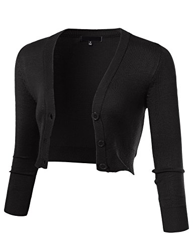 Allsense Women's 3/4 Sleeve Cropped Bolero Shrug Button Down Cardigan Sweater Lightweight Knit2