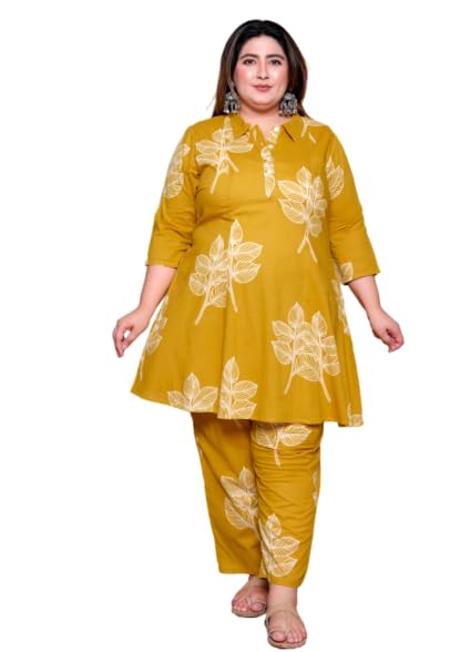 NISHIRE Women's Cotton Floral Co-ord Kurta Set, Plus Size Stylish Ethnic Wear Set