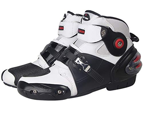 AKAUFENG Chaussures de moto pour homme Bottes de moto avec protection rigide et réflectivité lumineuse 40-46, Homme, Blanc., Taille 40 Cover