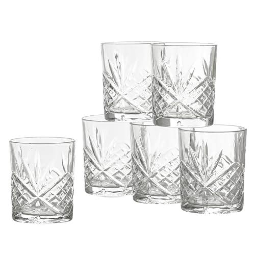 Baroni Home juego de 6 vasos de agua con elegantes tallas, ideal también como vasos de whisky, efecto cristal, capacidad 25cl, apto para lavavajillas, 8x8x10 cm