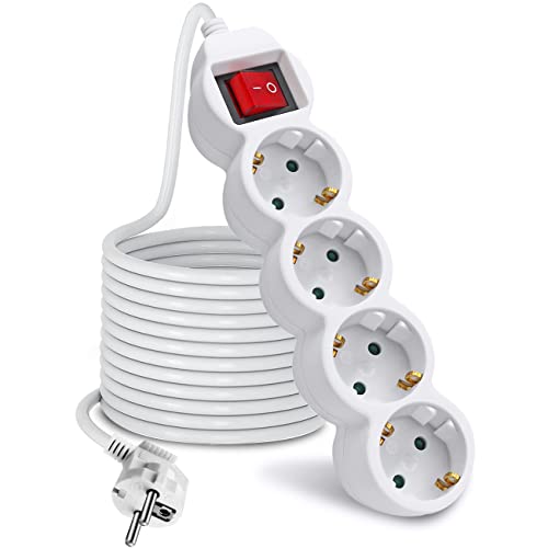 EXTRASTAR Regleta alargador de 3 Metros con 4enchufes e Interruptor Blanco