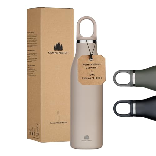 Groenenberg Trinkflasche Edelstahl 500ml oder 750ml | 100% Auslaufsicher | Thermosflasche Kohlensäure geeignet | Isolierflasche Trinkflasche Sport