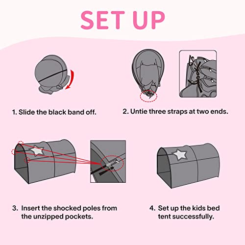 Alvantor Starlight Bed Canopy Dream Kids Play Tents Playhouse Privacy Space Twin Sleeping Indoor Grow In The Dark Stars Boys Girls Toddlers Pop Up Portable Frame Curtains Pink, Patent #TOP5
