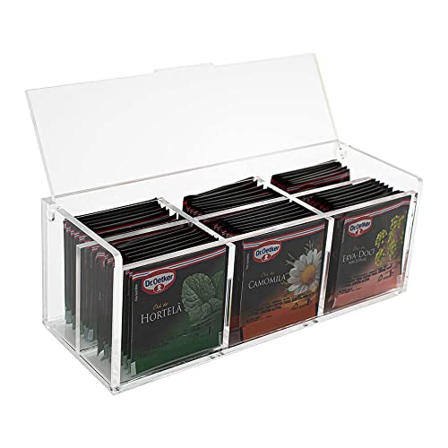 Caixa Acrílico 5mm Porta Saches Chá com 6 Divisórias e Tampa