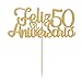 Ferastar Feliz 50 Aniversario Cake Topper, 50th Anos De Amor Wedding Decor, Happy 50th Anniversary Party Supplies Gold Glitter.
