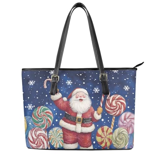 Image of Coldinair Christmas Leather Tote Bag for Women with Zipper Large Shoulder Tote Bag Shopping Casual Travel Bag Handbag Purse