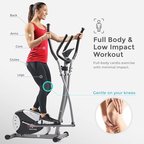 Sunny Health & Fitness Legacy Stepping Elliptical Machine, Ultra- Quiet Magnetic Belt Drive + Treadmill Mat -Small - NO. 083, Black – Image 5