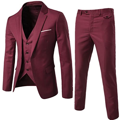 Traje para Hombre Boda 3 Piezas Slim Fit Trajes de Esmoquin Un botón Colors sólido Chaqueta Formal Chaleco y Pantalones Ajustados Moderno Tallas Grande Colores Sólido para Negocio Boda