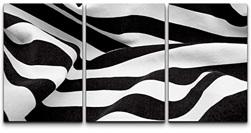Wall26 - 3 Piece Canvas Wall Art - Black And White Fabric Creates A Swirl Or Zebra Effect - Modern Home Art Stretched And Framed Ready To Hang - 24"X36"X3 Panels #TOP10