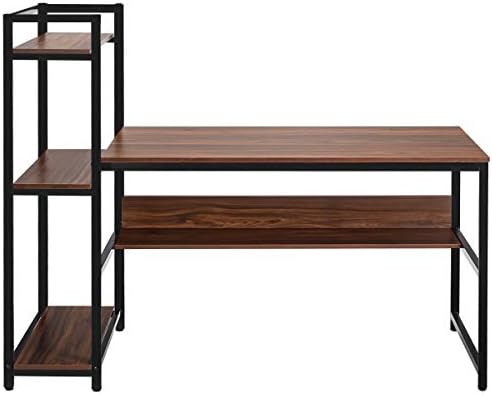 CASART Computer Desk with Storage Shelf, Home Office Table Study Desk, Working PC Laptop Desktop Workstation (Walnut)