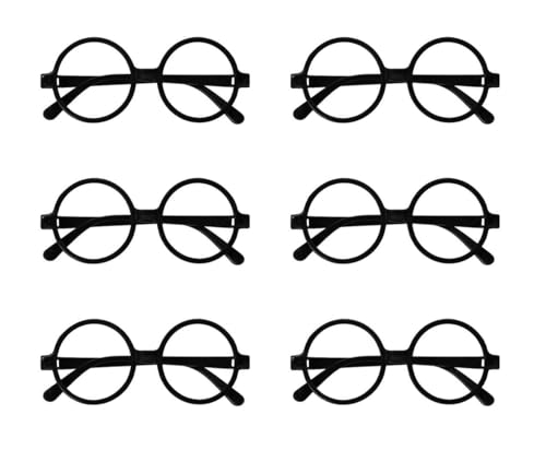 PENTA ANGEL Wizard Glasses Bulk 6Pcs Colorful Plastic Round Eyewear Frame No Lenses Nerd Glasses for Halloween Costume (6 Black)
