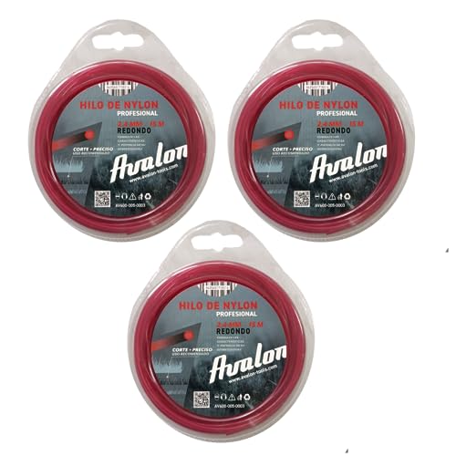 Avalon - Pack 3 Hilos Redondo de Nylon Universal para Desbrozadora y Cortacésped (2,4 mm x 15 m) - Alta Durabilidad y Rendimiento Óptimo en Las tareas de desbroce