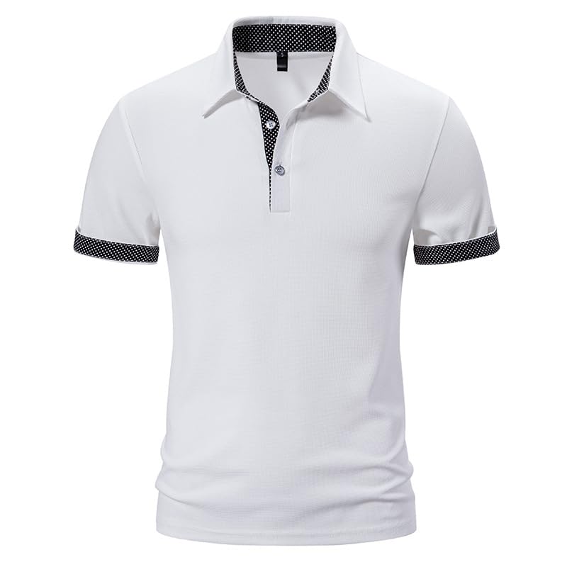 Men Short Sleeve T Shirt with Color Lapel Collar Comfortable Fit-image-0