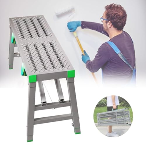 Plataforma Plegable portátil con trampilla, andamio de Trabajo, Escalera de Acero Ajustable en Altura para Lavado de Coches, Limpieza de Ventanas y Pintura, 160 x 40 cm, diseño antideslizant