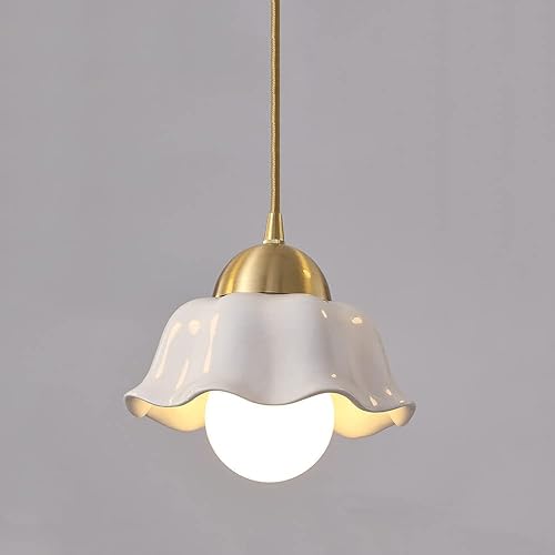Modern White Pendant Lamp Mid Century Vintage Ceramic Shade Pendant Lights Industrial Copper Hanging Lamp for Dining Room Kitchen Island Living Room
