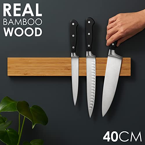 Magnetic Knife Rack in Bamboo with Extra-Strong Magnet - 40 cm - Magnetic Knife Holder for Wall for Knives, Utensils and Tools - by LARHN - Image 3