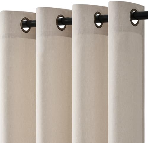 Topfinel Gardinen Elfenbeinbeige Leinenoptik Wohnzimmer Vorhänge mit Ösen Halbtransparent Licht Filtern Voile Vorhänge Modern Vorhang 140x245cm für Schlafzimmer Balkontür Kinderzim