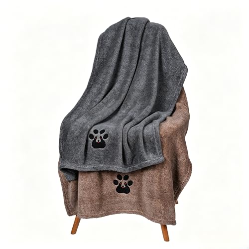Dogvingpk Dog Towels for Drying Dogs 2 Pack - Super Absorbent Soft Quick Dry Microfiber Pet Bath Towel for Medium & Small Dogs, 36 * 28 Inch Black and Brown