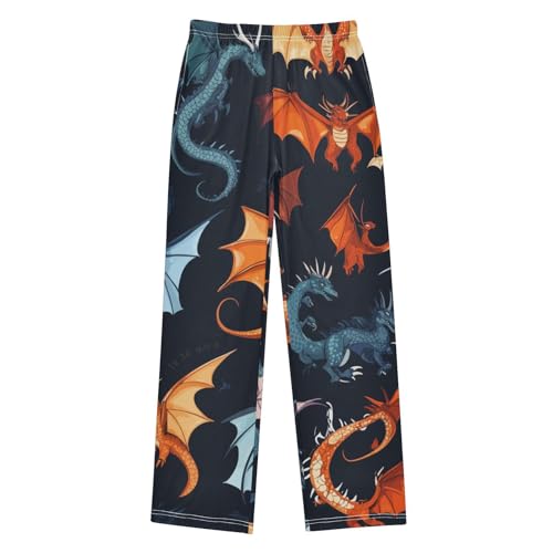 Dragons Flying Boys Long Pants Soft Trousers Elastic Waist Kids Lounge Bottoms with Pockets S-XL