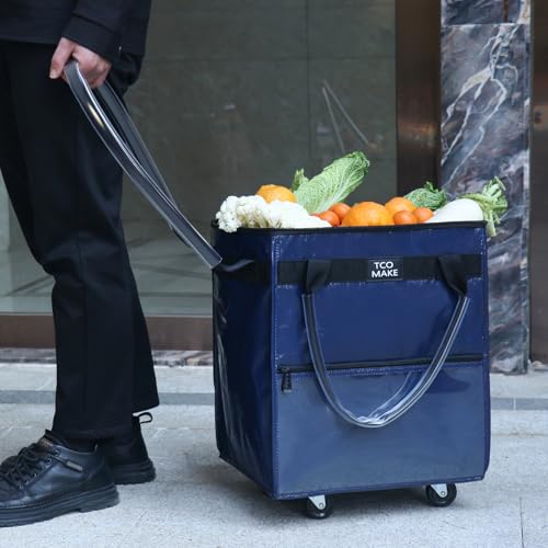 TCOMAKE Small DK Blue Reusable Grocery Bag on Wheels, Folding Rolling Tote by TCOMAKE - Used condition - Image 7