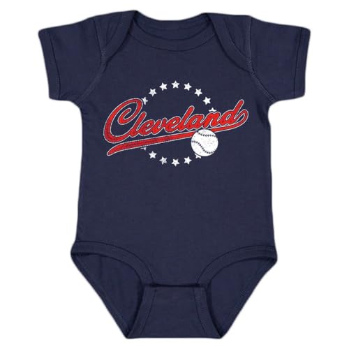 Cleveland Vintage Kid's Baby Bodysuit for Baseball Fans (Navy, 12M)