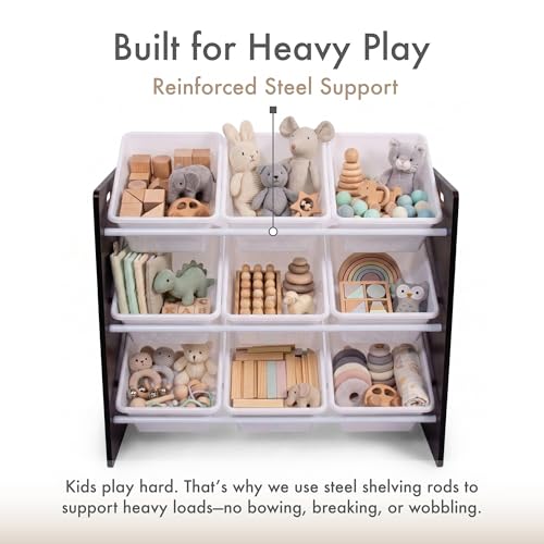 Image of Humble Crew Toy Storage Organizer with 9 Removable Storage Bins for Kids Playroom, 3-Tier Toddler Toy Organization and Storage, Espresso /White