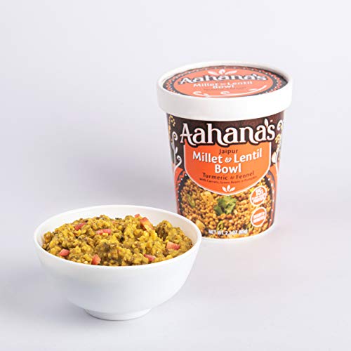 Aahana's Jaipur Millet and Lentil Bow - Gluten Free, NON-GMO, Vegan Food with 15g Plant-Based Protein - Ready-to-Eat Meals, Healthy Meals, Just add water - No Refrigeration Required - (2.3 oz,)