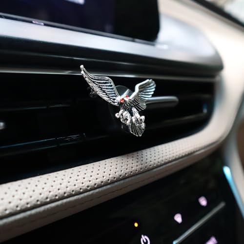 Image of ORIESSE Vintage Eagle Car Air Freshener Vent Clips,2pcs Alloy Silver Hawk Vent Clips Car Accessories for Men,Refillable Diffuser with Felt Mads